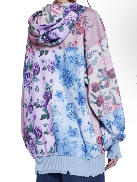 dELiA*s Pastel Patchwork Floral Shades Of Cool Zip Hoodie Pink Blue S NWOT - Picture 7 of 15